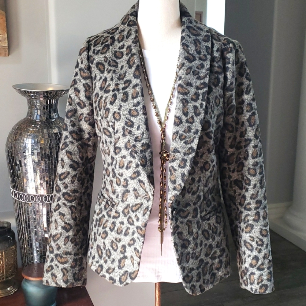 LOFT Leopard Print Blazer in Gray, Brown, Black